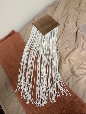 Handmade White Macramé Wall Hanging with Wooden Accent